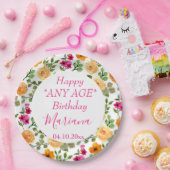 シンプルピンクオレンジフローラ誕生日パーティー ペーパープレート (パーティー)