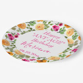 シンプルピンクオレンジフローラ誕生日パーティー ペーパープレート (アングル)