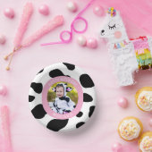 シンプルピンクカウープリントファームガール誕生日写真 ペーパーボウル (パーティー)