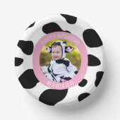 シンプルピンクカウープリントファームガール誕生日写真 ペーパーボウル (正面)