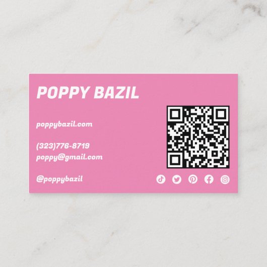 シンプルピンクカーブオーダーありがとうソーシャルQRコード 名刺 (裏面)