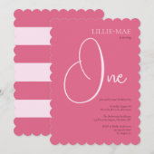 シンプルピンクガーリー1歳パーティの招待状 招待状 (正面/裏面)