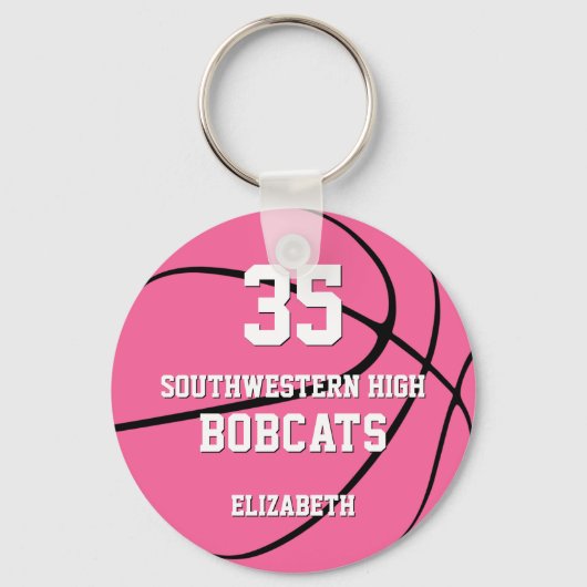 シンプルピンクガールのスポーツバスケットボールチーム名 キーホルダー (正面)