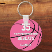 シンプルピンクガールのスポーツバスケットボールチーム名 キーホルダー (正面)