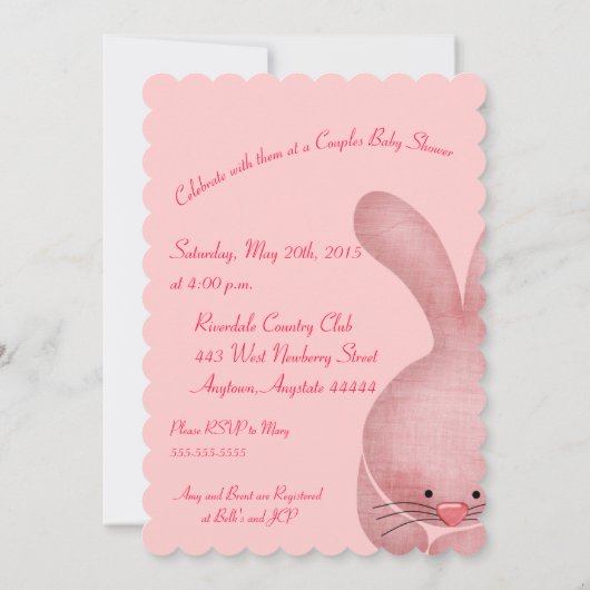 シンプルピンクガールカップルズベビーシャワー 招待状 (裏面)