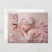 シンプルピンクガールフォトコラージュ誕生 案内ポストカード (正面/裏面)