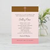 シンプルピンククロスファースト聖餐式招待状 招待状 (スタンド正面)