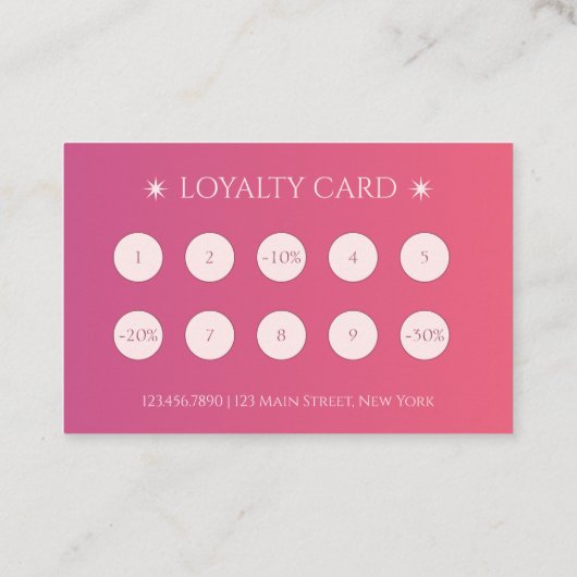 シンプルピンクグラデーションメイクアップアーティストマーケティング ロイヤリティカード (裏面)