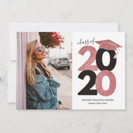 シンプルピンクグリッターガーリーキャップフォト卒業 案内状