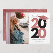 シンプルピンクグリッターガーリーキャップフォト卒業 案内状 (正面/裏面)