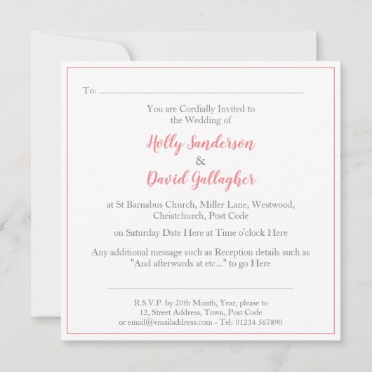 シンプルピンクグレー&ホワイトウェディングデー 招待状 (裏面)