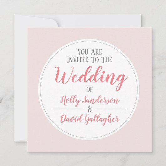 シンプルピンクグレー&ホワイトウェディングデー 招待状 (正面)