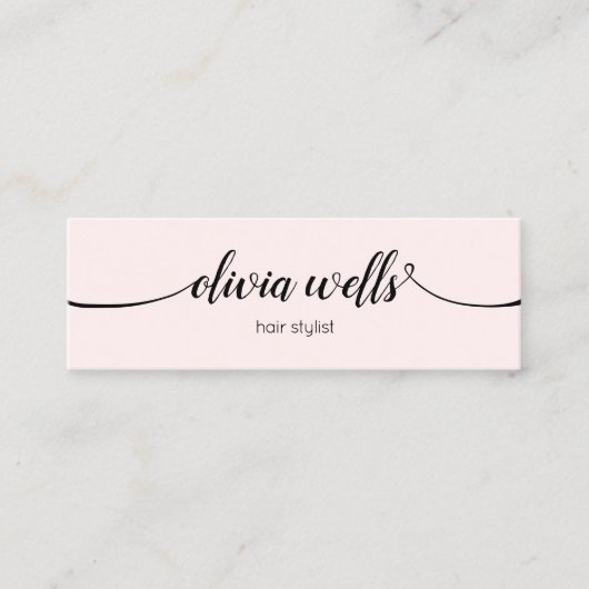 シンプルピンクシグネチャースクリプトミニミニビジネス スキニー名刺 (正面)