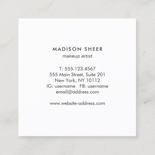 シンプルピンクシャンパングリッター美しいスタイリスト スクエア名刺 (裏面)