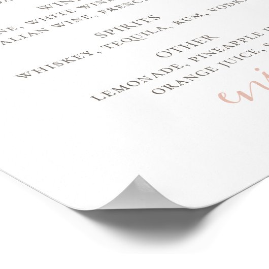 シンプルピンクスクリプトアルコール飲料結婚のバー ポスター (角)