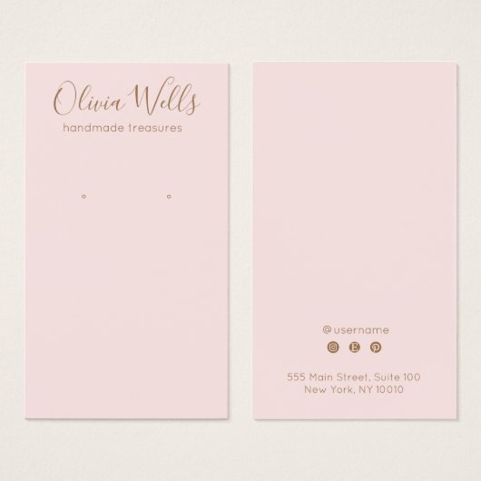 シンプルピンクスクリプトイヤリングディスプレイカード (正面&裏面)