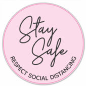 シンプルピンクステイ安全な尊敬の社会的な距離 シール (正面)