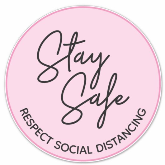 シンプルピンクステイ安全な尊敬の社会的な距離 シール (正面)