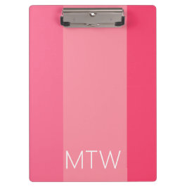 シンプルピンクストライプホワイトモノグラム クリップボード