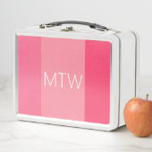 シンプルピンクストライプホワイトモノグラム メタルランチボックス (インサイチュ)