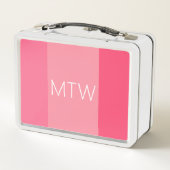 シンプルピンクストライプホワイトモノグラム メタルランチボックス (裏面)