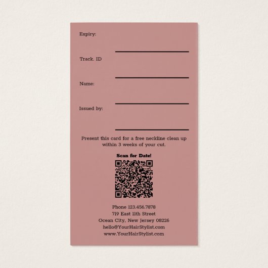 シンプルピンクネックラインクリーンアップ伝票カード (裏面)