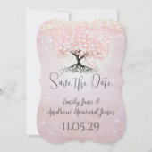 シンプルピンクハートリーフツリーフェアリータ結婚ーレ 招待状 (正面)