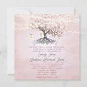 シンプルピンクハートリーフツリーフォレストグローブ結婚ズ 招待状 (正面)