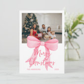 シンプルピンクビッグボウ写真クリスマス シーズンカード (スタンド正面)