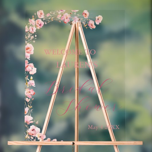 シンプルピンクフラワーガーデンブライダルシャワー アクリルサイン (ニュートラル)