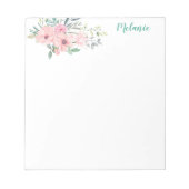 シンプルピンクフローラと植物の配置 ノートパッド (正面)