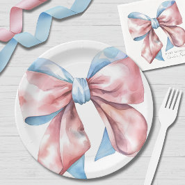 シンプルピンクブルーボウジェンダーリビール ペーパープレート