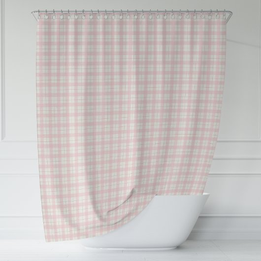 シンプルピンクプレイドファームハウス シャワーカーテン