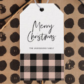 シンプルピンクプレイド&メリークリスマスギフトラベル ギフトタグ