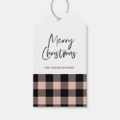 シンプルピンクプレイド&メリークリスマスギフトラベル ギフトタグ (正面)