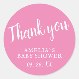 シンプルピンクベビーシャワーありがとうごシール ラウンドシール