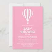 シンプルピンクホットエアバルーン赤ちゃんシャワー 招待状 (正面)