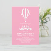 シンプルピンクホットエアバルーン赤ちゃんシャワー 招待状 (スタンド正面)