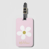 シンプルピンクホワイトデイジー金ゴールド個人旅行 ラゲッジタグ (正面縦)