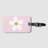 シンプルピンクホワイトデイジー金ゴールド個人旅行 ラゲッジタグ (正面横)