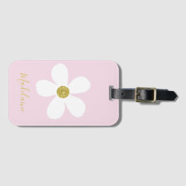 シンプルピンクホワイトデイジー金ゴールド個人旅行 ラゲッジタグ