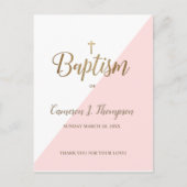 シンプルピンクホワイト金ゴールドモダンバプテスマ招待状 ポストカード (正面)