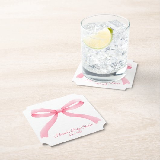 シンプルピンクボウガーリーベビーシャワー ペーパーコースター (インサイチュ)