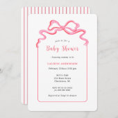 シンプルピンクボウガールベビーシャワー 招待状 (正面/裏面)