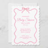 シンプルピンクボウコケガーリーットベビーシャワー 招待状 (正面)