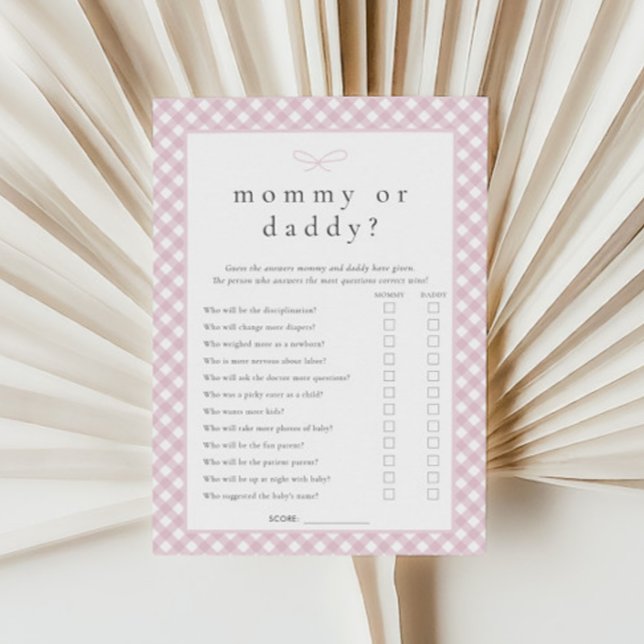 シンプルピンクボウママまたはパパのゲームカード (クリエイターアップロード済み)