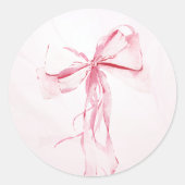 シンプルピンクボウ水の色ガールベビーシャワー ラウンドシール (正面)