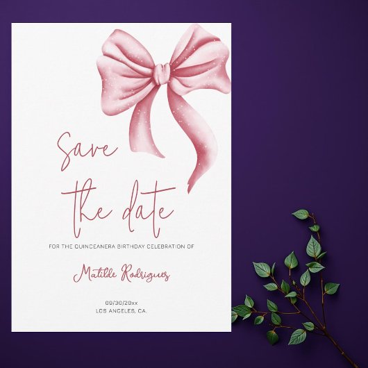 シンプルピンクボウ誕生日キンセアニラ セーブザデート