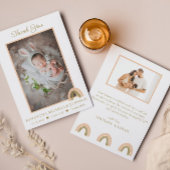 シンプルピンクボホ新生児写真サンキューカード 招待状