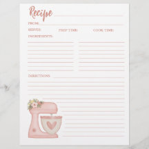 シンプルピンクミキサーフローラケーキベーカリーレシピカード